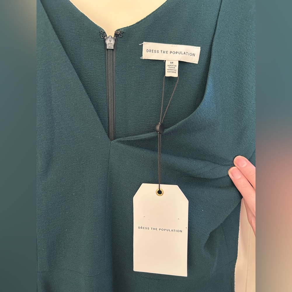 NWT Dress the Population Sandra Plunge Crepe Trumpet Gown Sz M - Picture 5 of 6